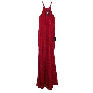 LULUS burgundy red high neck no sleeve long lace dress women's size S, NEW